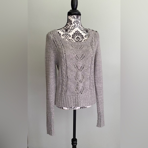Decree Sweaters - DECREE Juniors Gray Sweater Long Sleeve Open Knit Size XL Button Accents